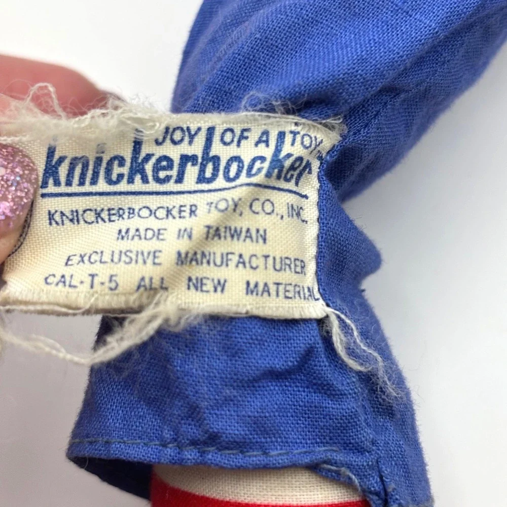 Vintage Knickerbocker Raggedy Andy Plush Doll Red Yarn Hair Gingham Shirt 17in